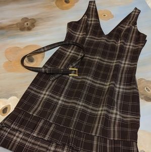 bebe Cream & Brown Plaid Jumper with Belt